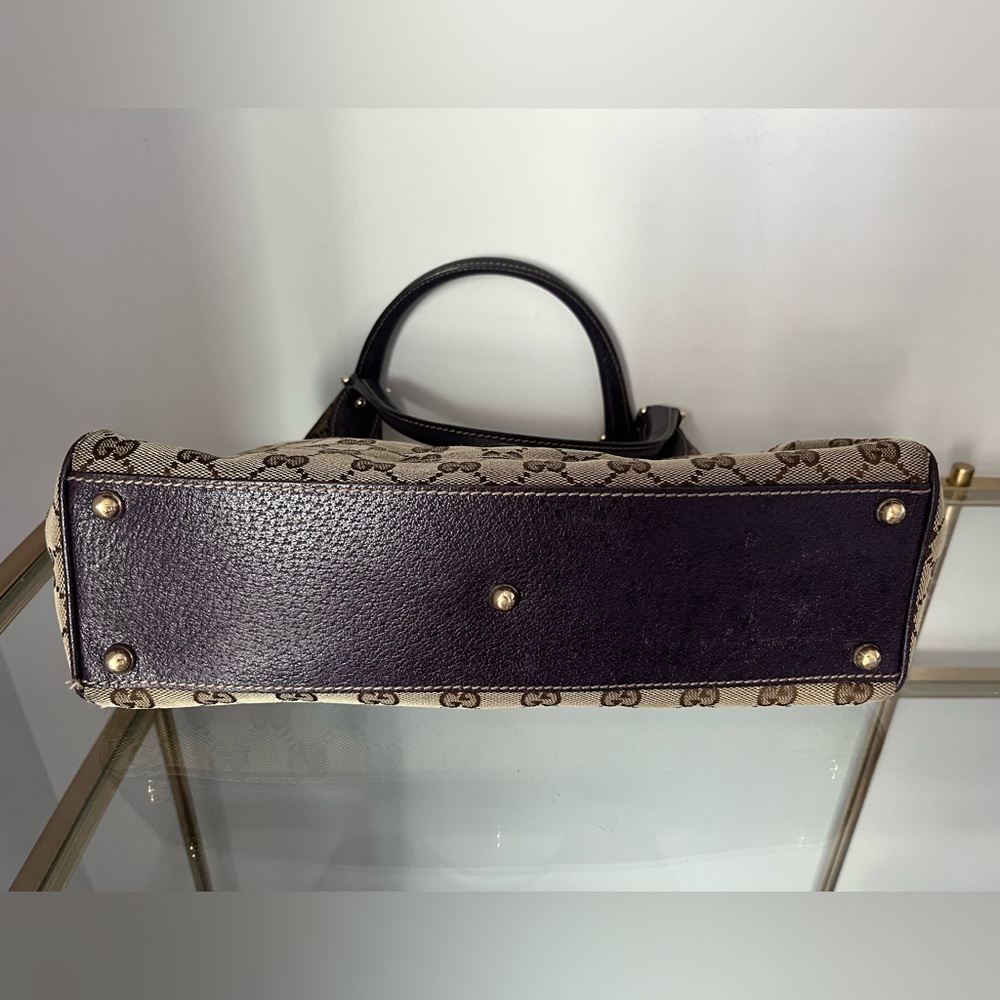 Gucci Brown Monogram Canvas Shoulder Bag with purple Leather Trim - Picture 7 of 11